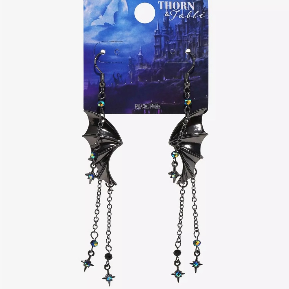 Thorn &‎ Fable Bat Wing Sparkle Drop Earrings Hot Topic